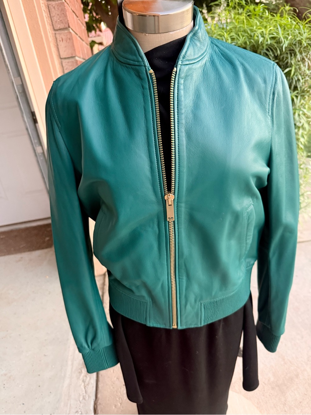 Massimo Dutti Teal Leather Bomber Jacket